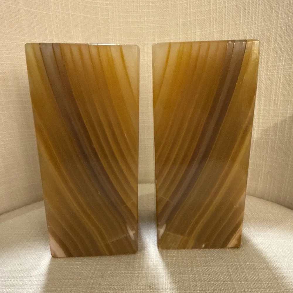 Onyx Tellez Tecali Puebla Marble Book‎ Ends Made In Mexico Heavy Solid Stone